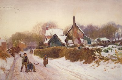 Jungen werfen Schneebälle in Cookham Dean, 1887 von William Augustus Rixon